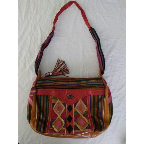 SHARIF Leather Reptile Skin Fabric Bag Purse Multicolor - Picture 2 of 12